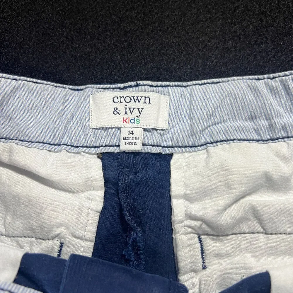 Kids Crown & Ivy Shelby Navy Blue Scallop Hem Chino Shorts Stretch L 14